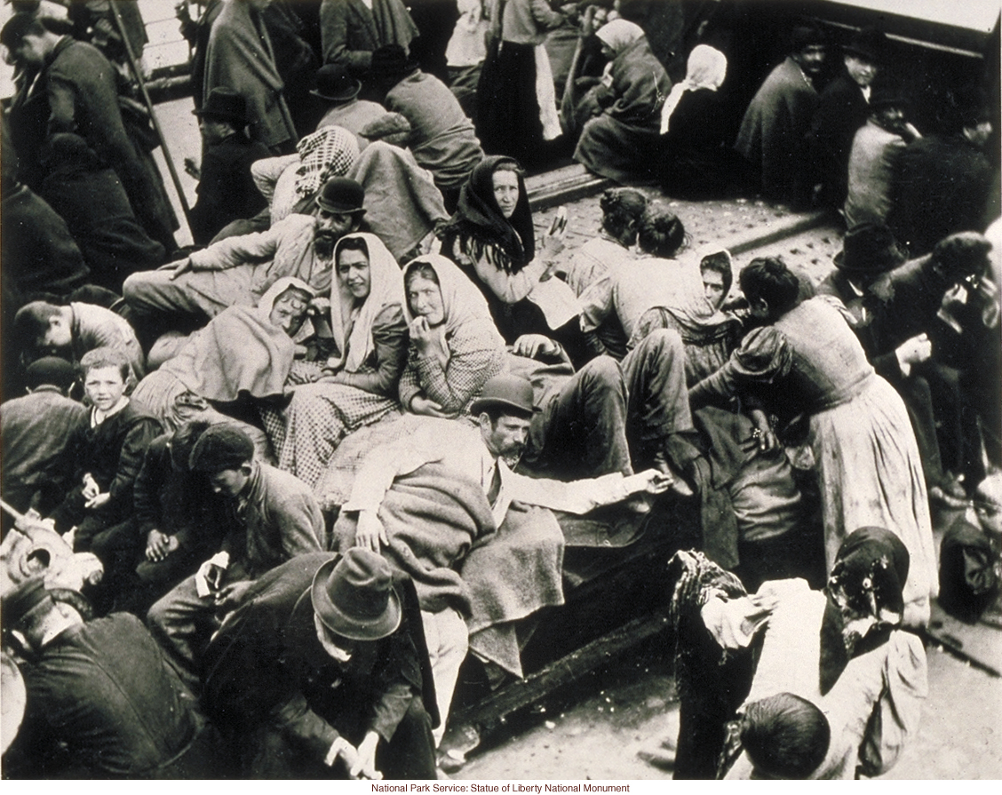 Immigrants on ship's deck