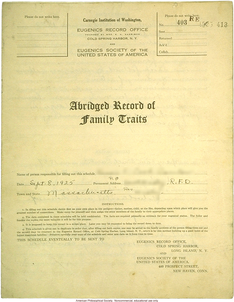 &quote;Large family&quote; winner, Fitter Families Contest, Eastern States Exposition, Springfield, MA (1925): Abridged record of family traits
