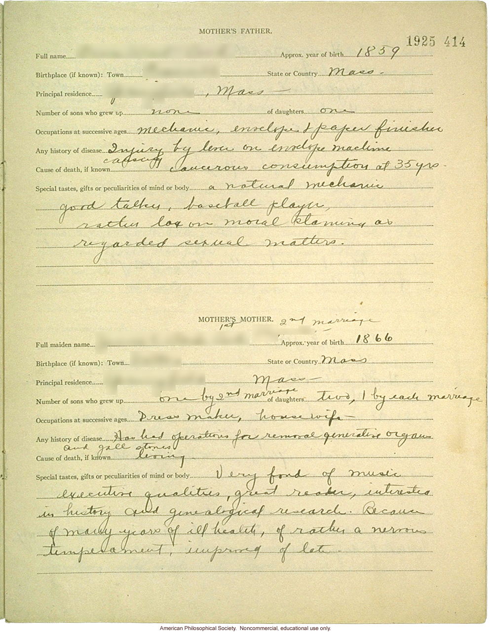 &quote;Large family&quote; winner, Fitter Families Contest, Eastern States Exposition, Springfield, MA (1925): Abridged record of family traits