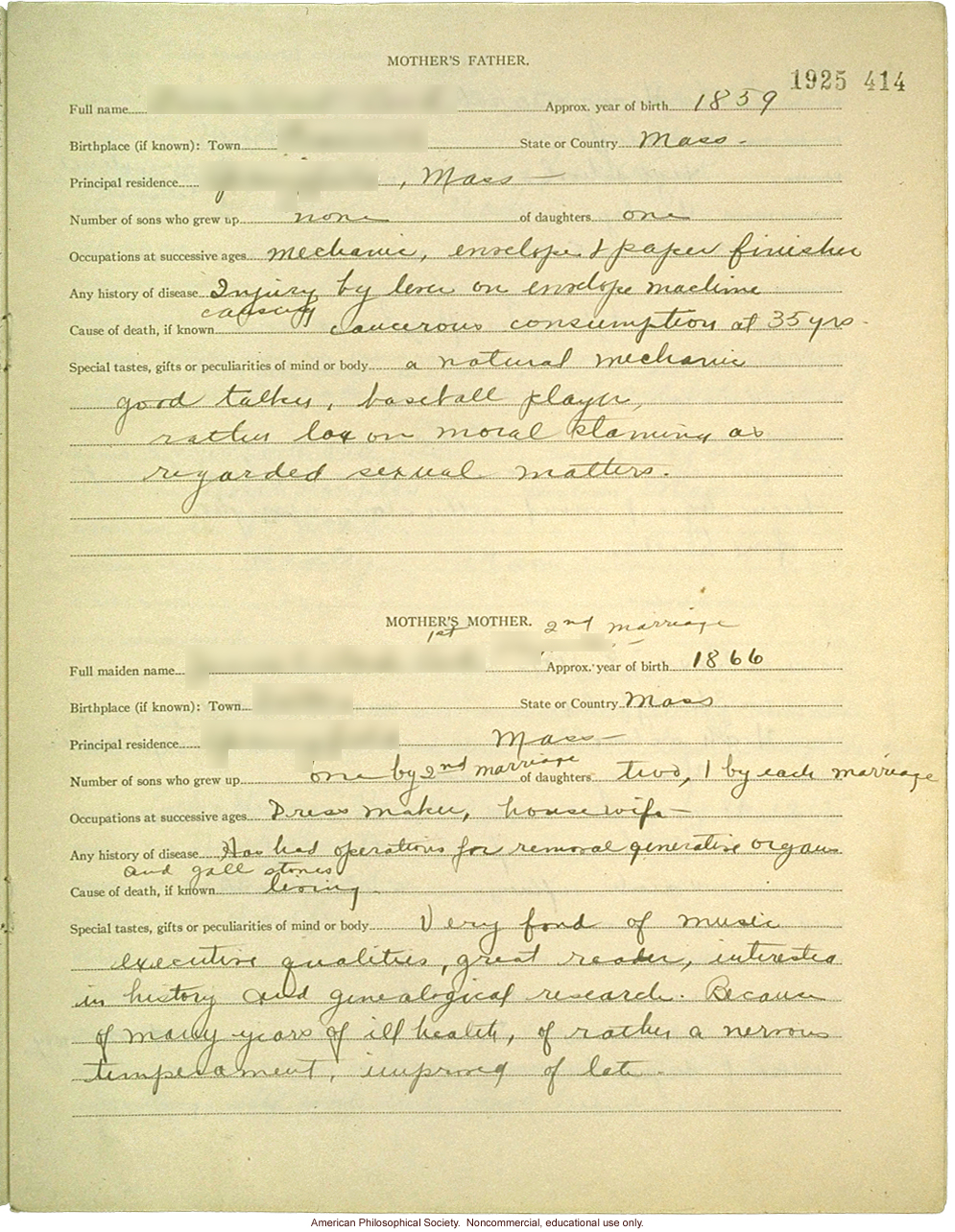 &quote;Large family&quote; winner, Fitter Families Contest, Eastern States Exposition, Springfield, MA (1925): Abridged record of family traits