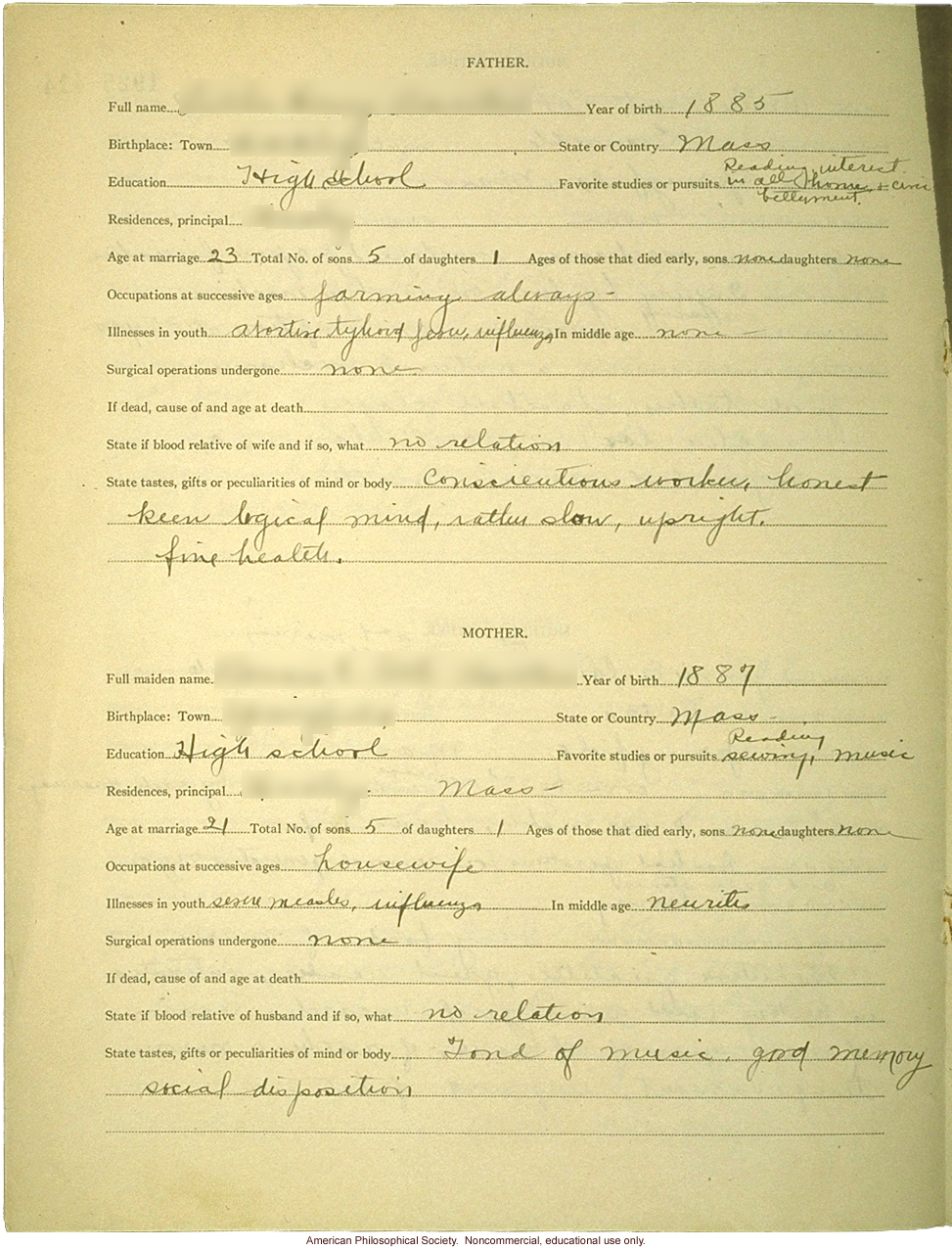 &quote;Large family&quote; winner, Fitter Families Contest, Eastern States Exposition, Springfield, MA (1925): Abridged record of family traits