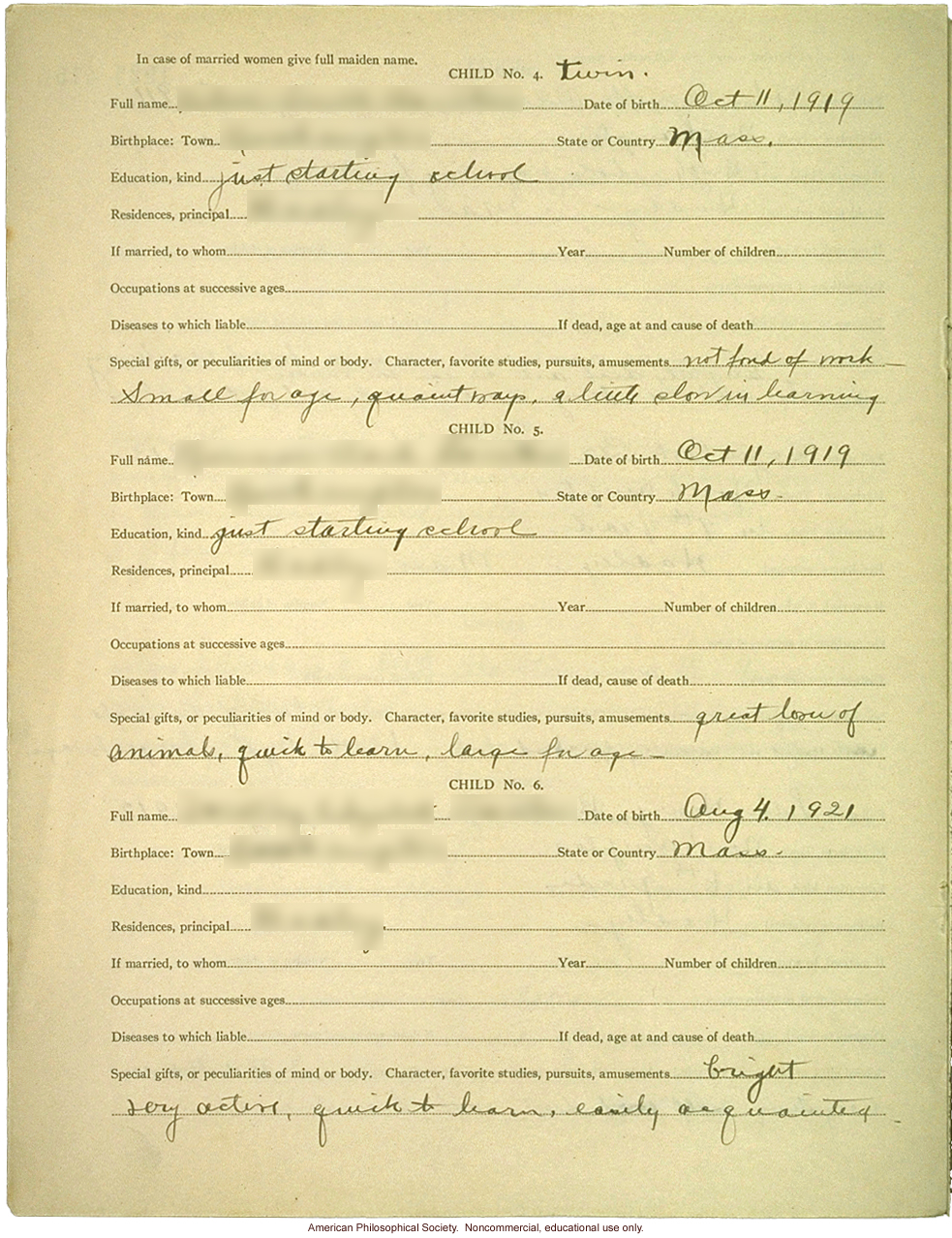 &quote;Large family&quote; winner, Fitter Families Contest, Eastern States Exposition, Springfield, MA (1925): Abridged record of family traits