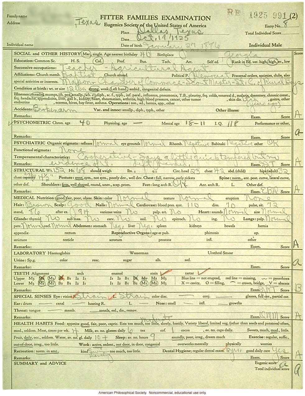 &quote;Large family&quote; winner, Fitter Families Contest, Texas State Fair (1925): individual examinations