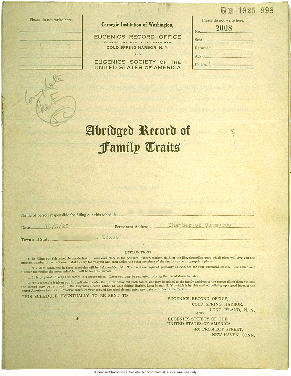 &quote;Large family&quote; winner, Fitter Families Contest, Texas State Fair (1925): Abridged record of family traits