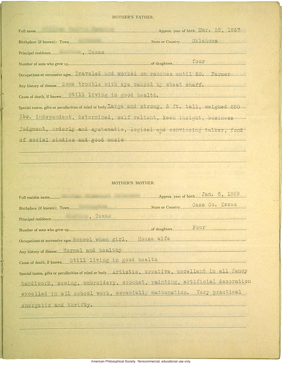 &quote;Large family&quote; winner, Fitter Families Contest, Texas State Fair (1925): Abridged record of family traits