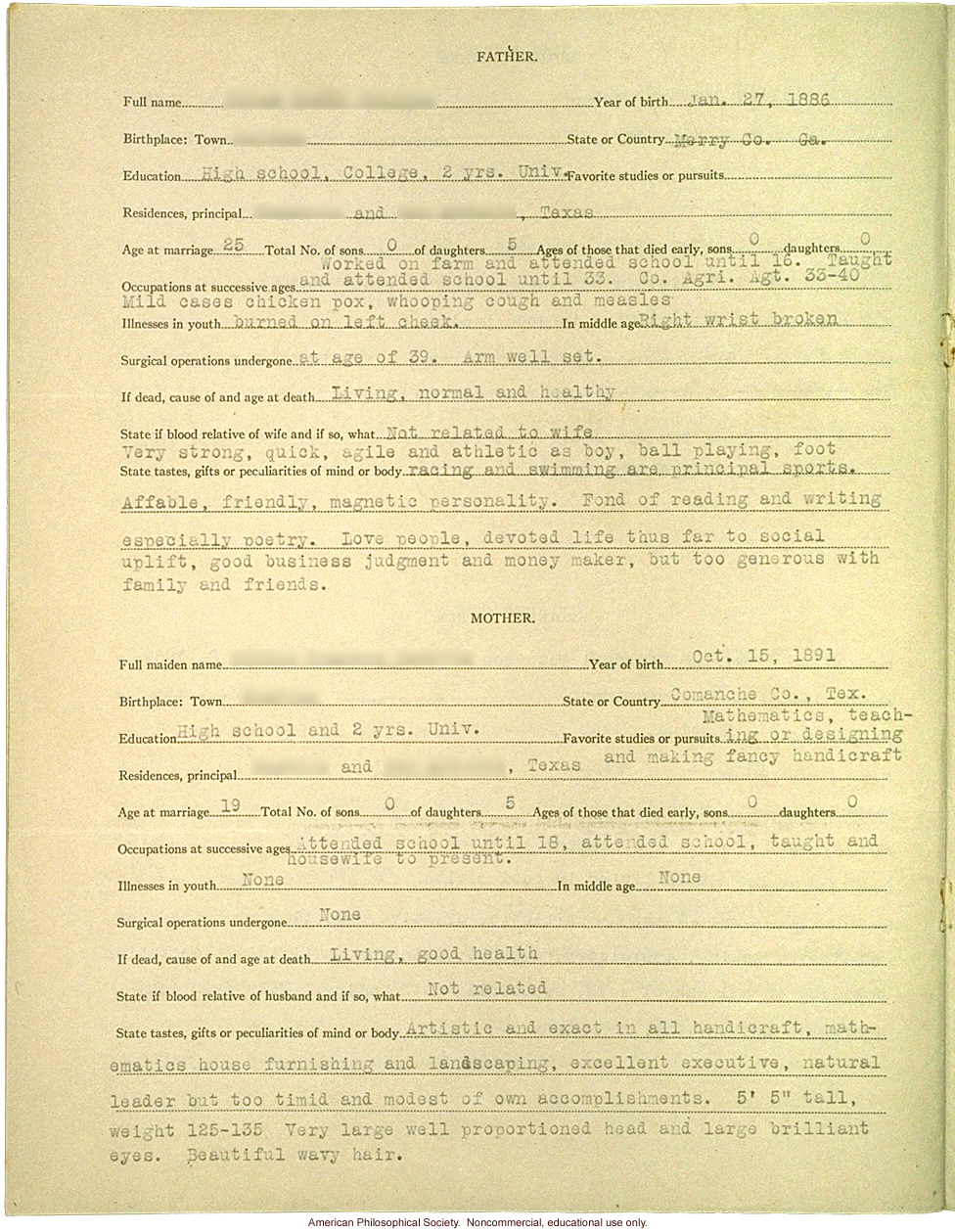 &quote;Large family&quote; winner, Fitter Families Contest, Texas State Fair (1925): Abridged record of family traits