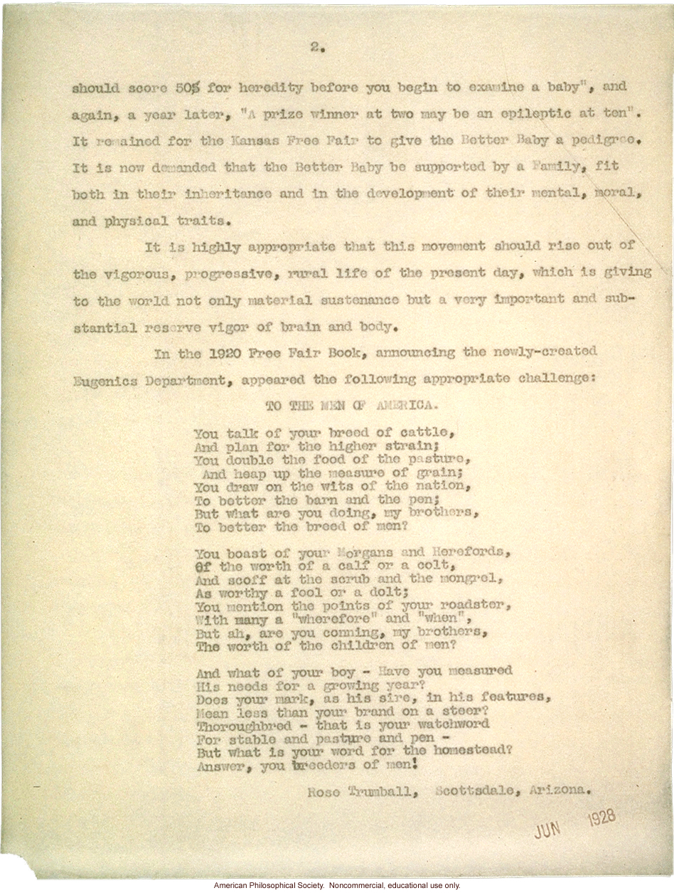 &quote;Fitter Families for Future Firesides: A report of the Eugenics Department of the Kansas Free Fair, 1920-1924&quote;