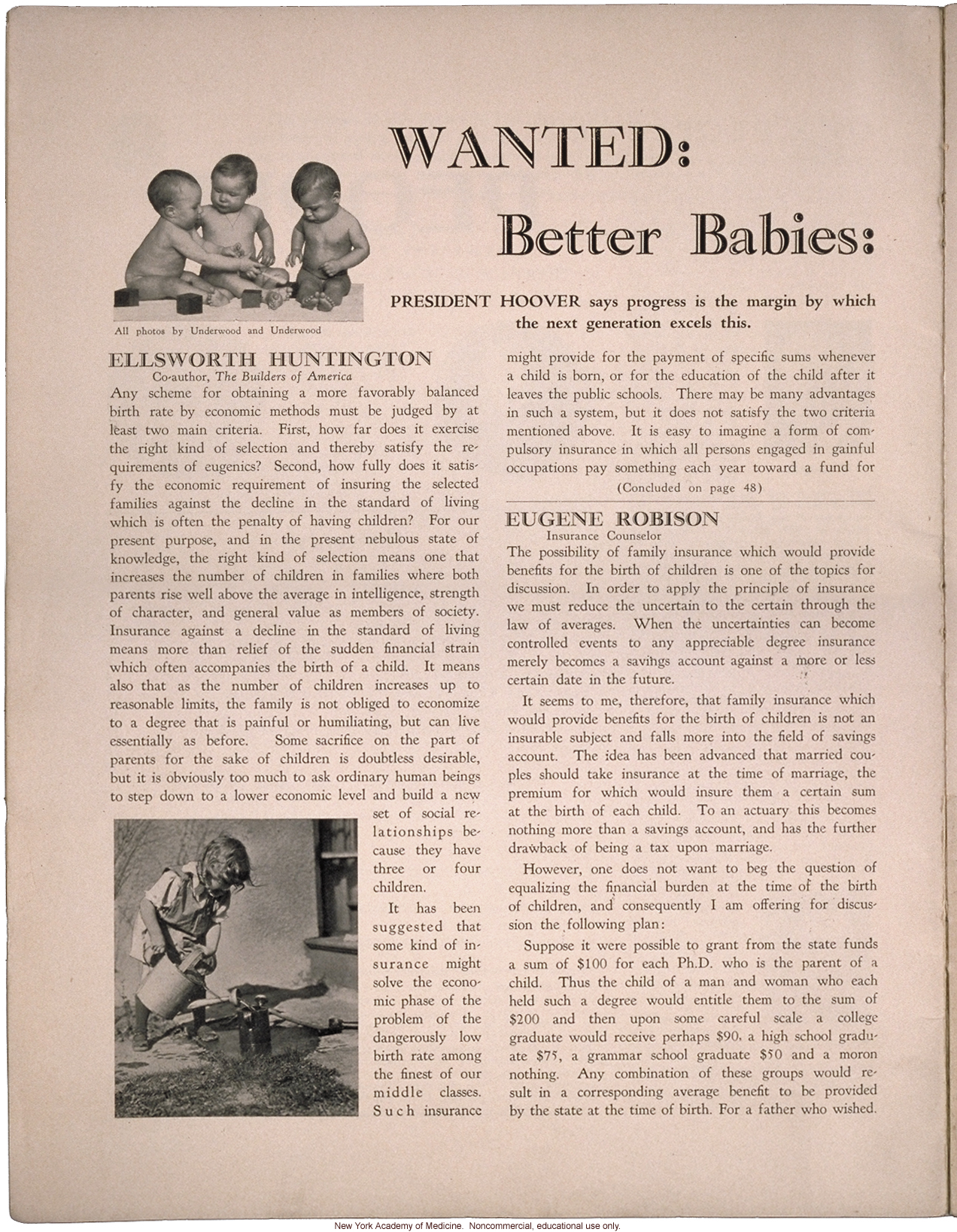 &quote;Wanted: Better Babies: How Shall We Get Them?&quote;  by Ellsworth Huntington, Eugene Robison, Ray Erwin Baber, and Maurice R. Davie, People (April 1931)