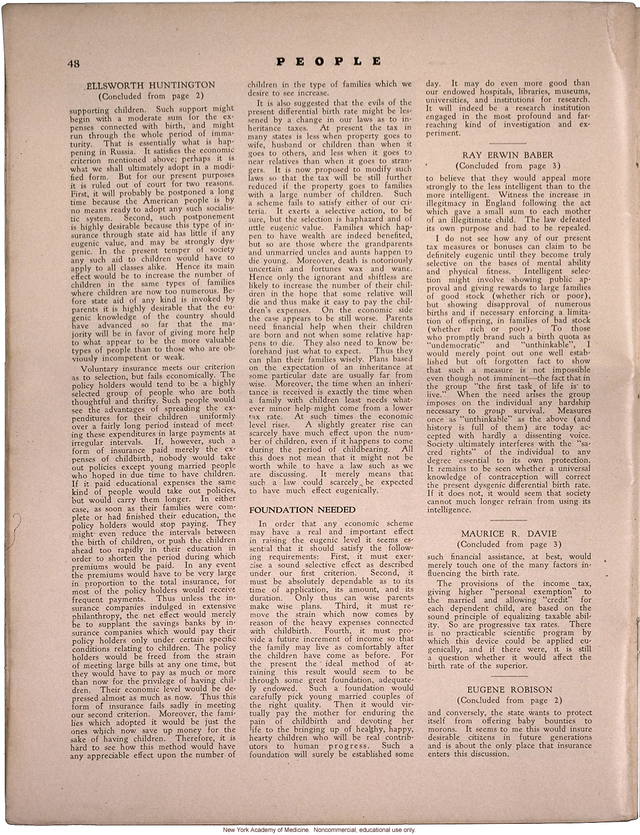 &quote;Wanted: Better Babies: How Shall We Get Them?&quote;  by Ellsworth Huntington, Eugene Robison, Ray Erwin Baber, and Maurice R. Davie, People (April 1931)