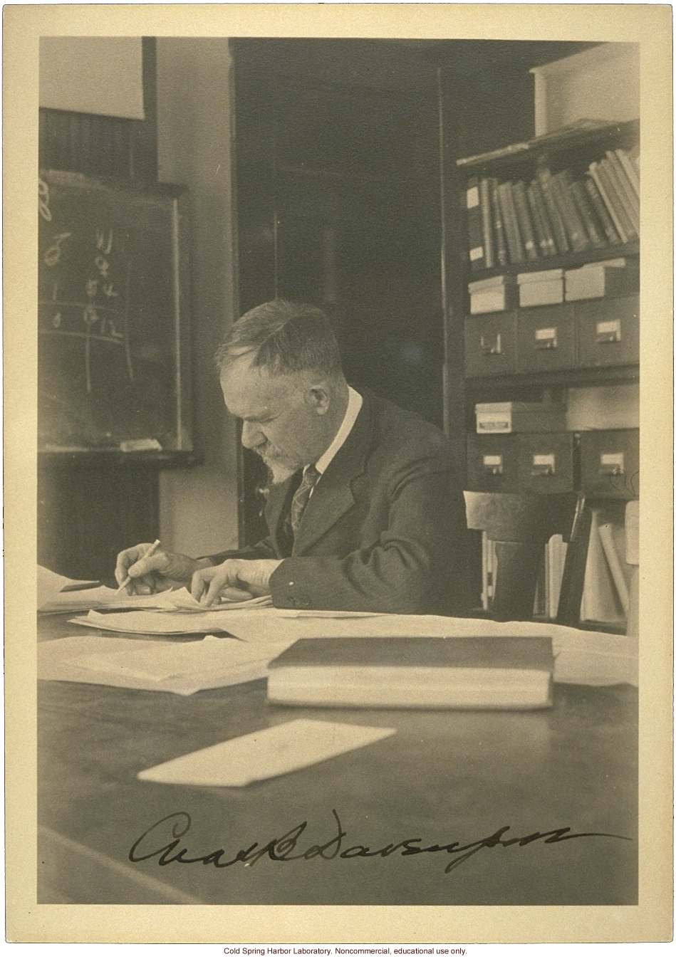 Charles B. Davenport, Director of Biological Laboratory, Carnegie Department of Genetics and Eugenics Record Office, Cold Spring Harbor (signed)