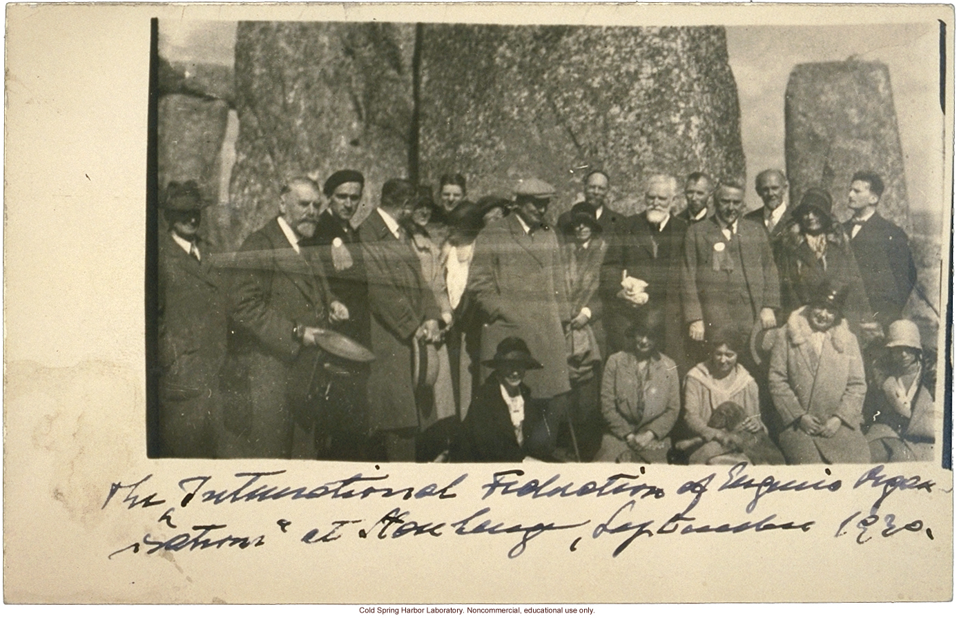Harry H. Laughlin (far left) with International Federation of Eugenics Organizations at Stonehenge, England