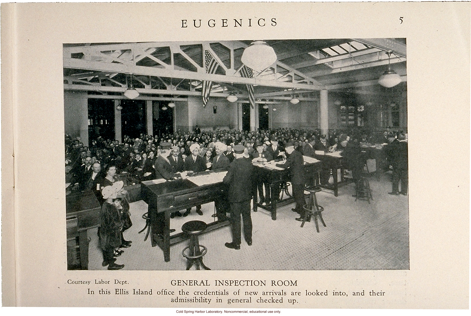 &quote;General Inspection Room Ellis Island,&quote; Eugenics: A Journal of Race Betterment (vol II:8)