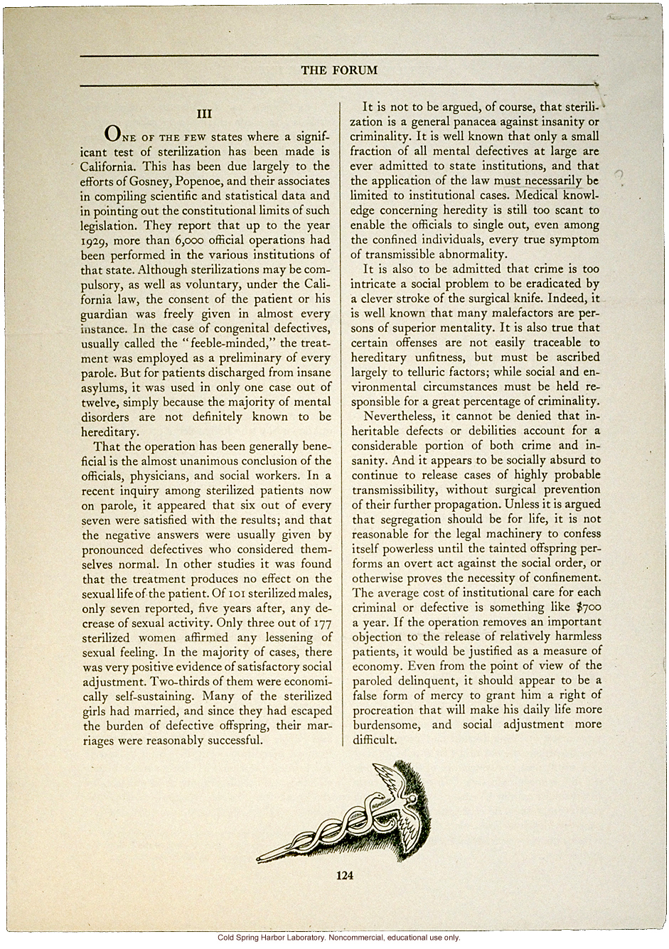 &quote;Sterilization of the Unfit&quote; by Anthony M. Turano, Forum (February 1934)