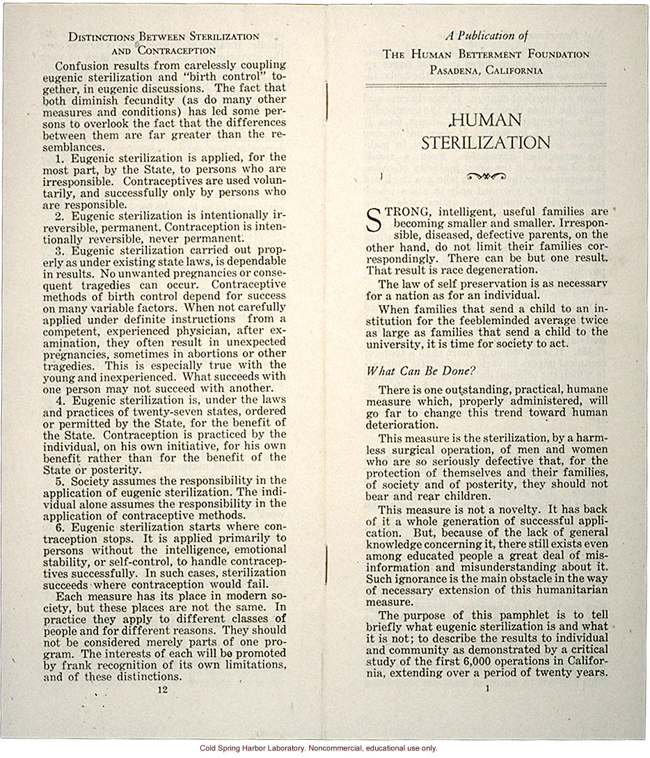 &quote;Human Sterilization,&quote; Human Betterment Foundation