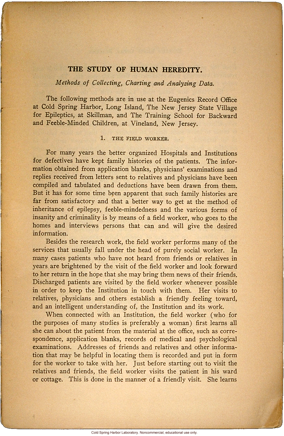 &quote;The Study of Human Heredity,&quote; by Davenport, Laughlin, Weeks, Johnstone, and Goddard, Eugenics Record Office Bulletin No. 2