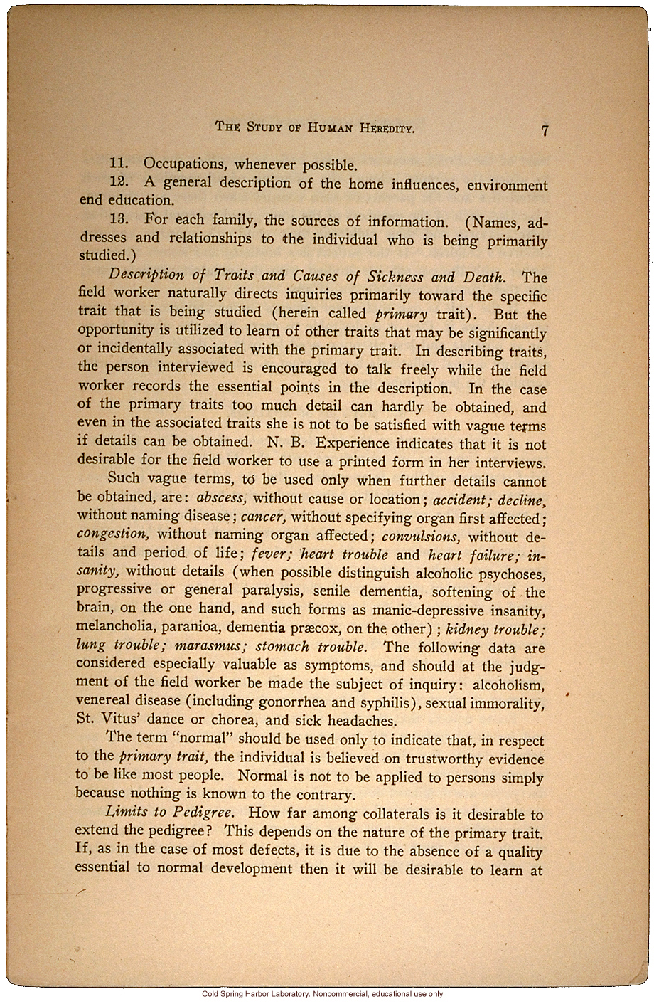 &quote;The Study of Human Heredity,&quote; by Davenport, Laughlin, Weeks, Johnstone, and Goddard, Eugenics Record Office Bulletin No. 2