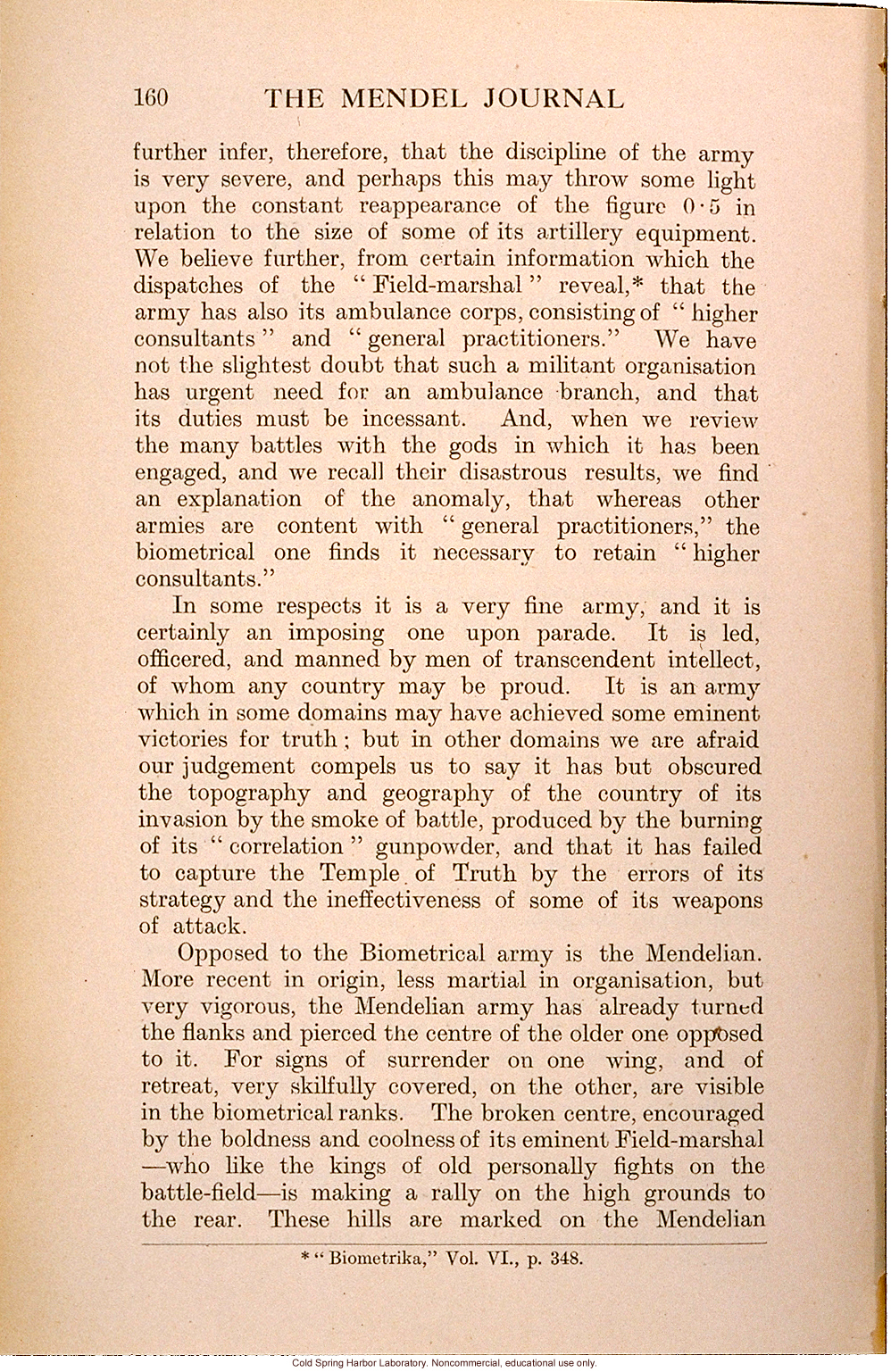 &quote;The Present Position of the Mendelians and Biometricians,&quote; The Mendel Journal, focusing on the &quote;battle&quote; over intermediate forms