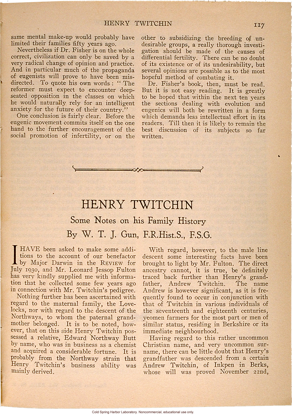 &quote;Mathematical Darwinism, A Discussion of the Genetical Theory of Natural Selection,&quote; by J.B.S. Haldane, Eugenics Review (vol 23:1)