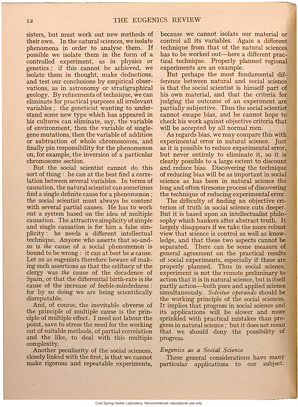 &quote;Eugenics and Society&quote; (The Galton Lecture given to the Eugenics Society), by Julian S. Huxley, Eugenics Review (vol 28:1)