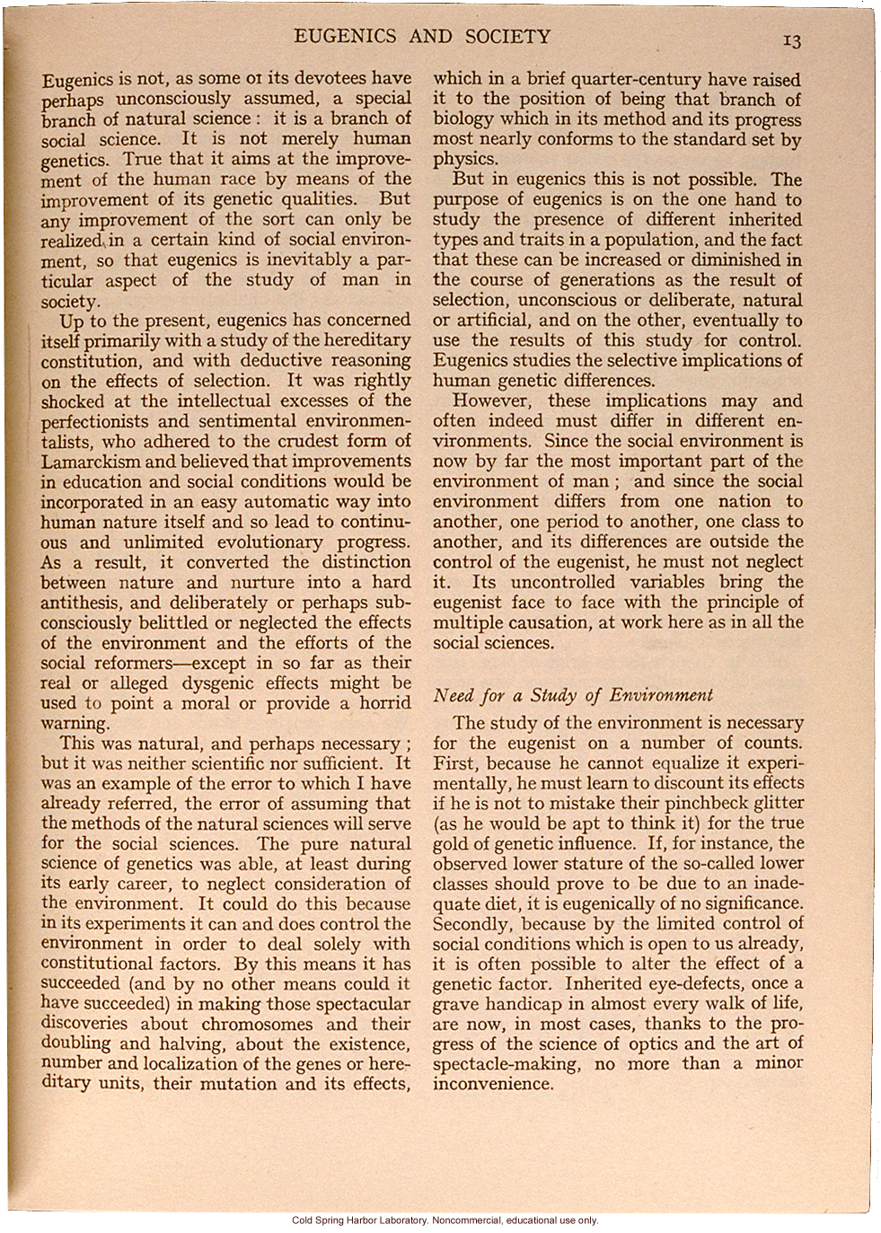 &quote;Eugenics and Society&quote; (The Galton Lecture given to the Eugenics Society), by Julian S. Huxley, Eugenics Review (vol 28:1)