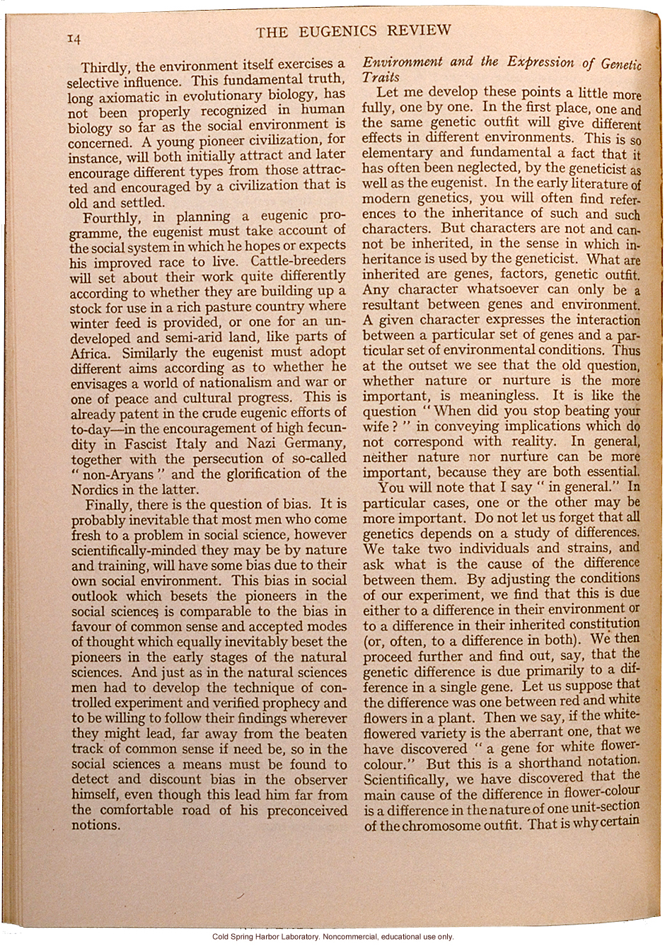 &quote;Eugenics and Society&quote; (The Galton Lecture given to the Eugenics Society), by Julian S. Huxley, Eugenics Review (vol 28:1)