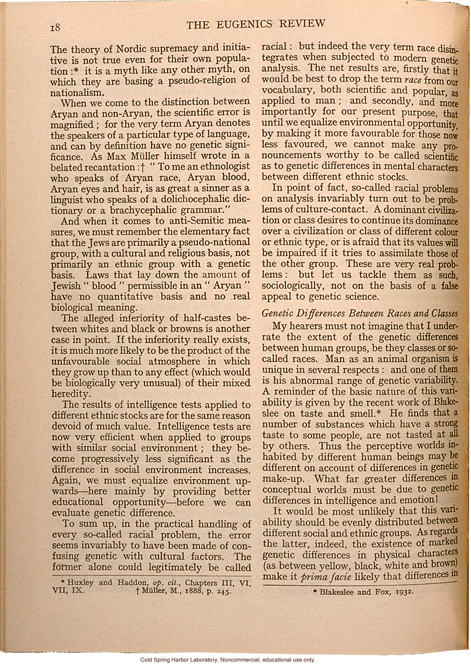 &quote;Eugenics and Society&quote; (The Galton Lecture given to the Eugenics Society), by Julian S. Huxley, Eugenics Review (vol 28:1)