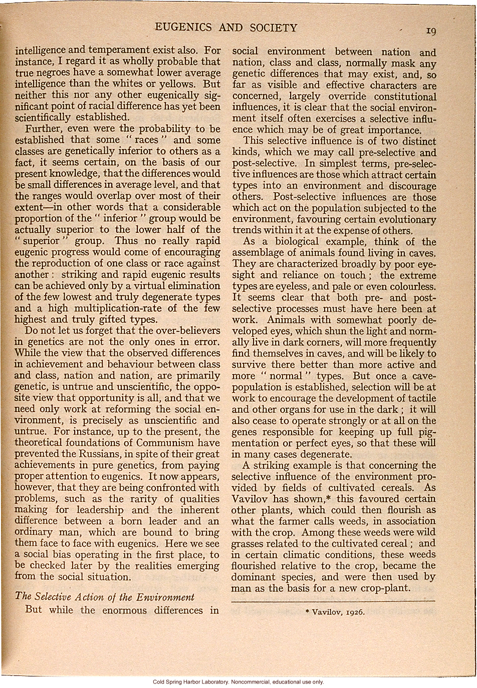 &quote;Eugenics and Society&quote; (The Galton Lecture given to the Eugenics Society), by Julian S. Huxley, Eugenics Review (vol 28:1)