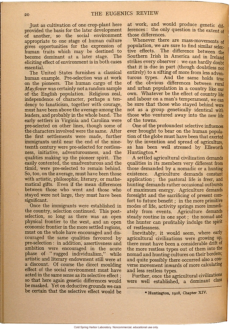 &quote;Eugenics and Society&quote; (The Galton Lecture given to the Eugenics Society), by Julian S. Huxley, Eugenics Review (vol 28:1)