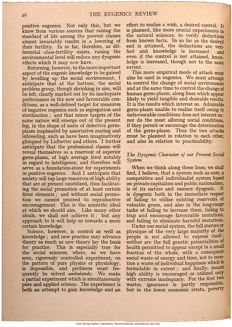 &quote;Eugenics and Society&quote; (The Galton Lecture given to the Eugenics Society), by Julian S. Huxley, Eugenics Review (vol 28:1)