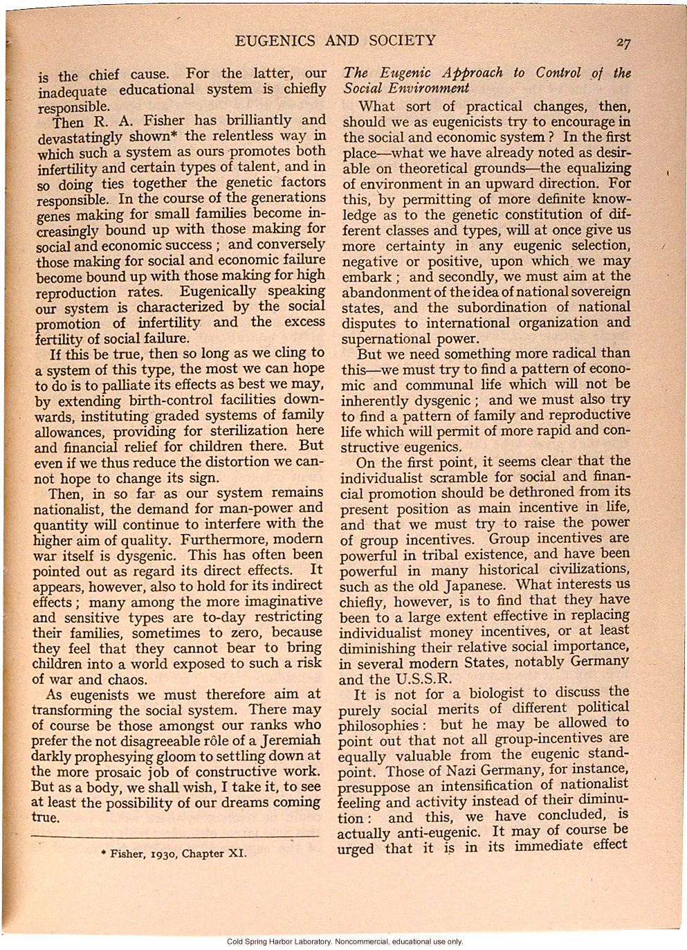 &quote;Eugenics and Society&quote; (The Galton Lecture given to the Eugenics Society), by Julian S. Huxley, Eugenics Review (vol 28:1)