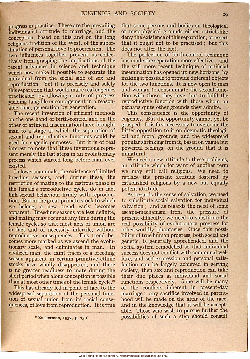 &quote;Eugenics and Society&quote; (The Galton Lecture given to the Eugenics Society), by Julian S. Huxley, Eugenics Review (vol 28:1)