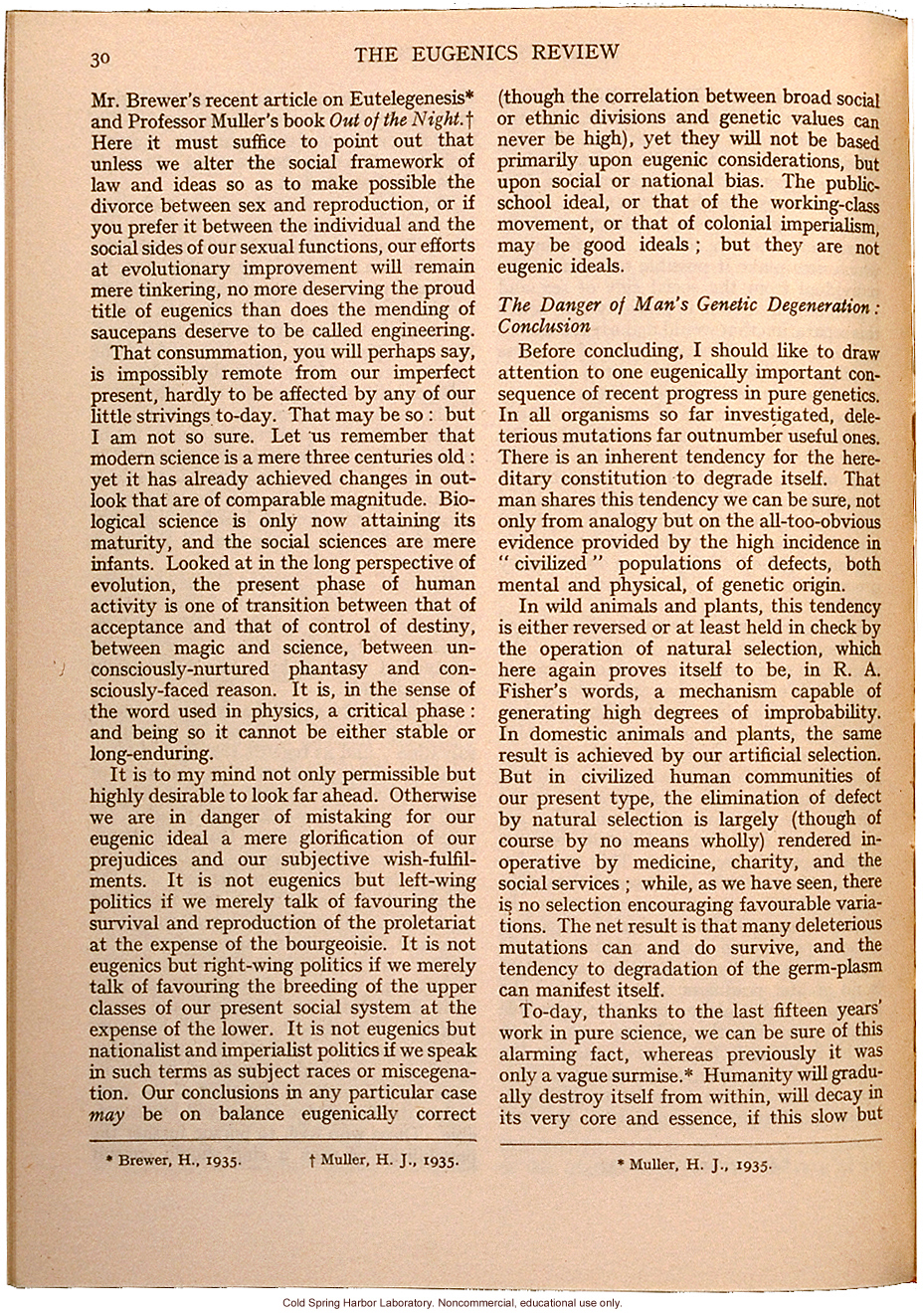 &quote;Eugenics and Society&quote; (The Galton Lecture given to the Eugenics Society), by Julian S. Huxley, Eugenics Review (vol 28:1)