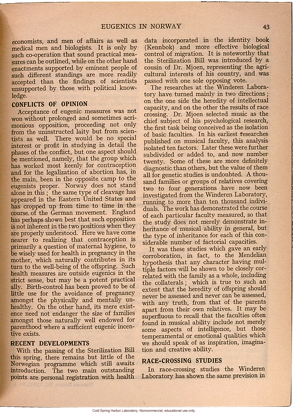 &quote;Eugenics in Norway,&quote; by C.B.S. Hodson, Eugenics Review (vol. 27:1)