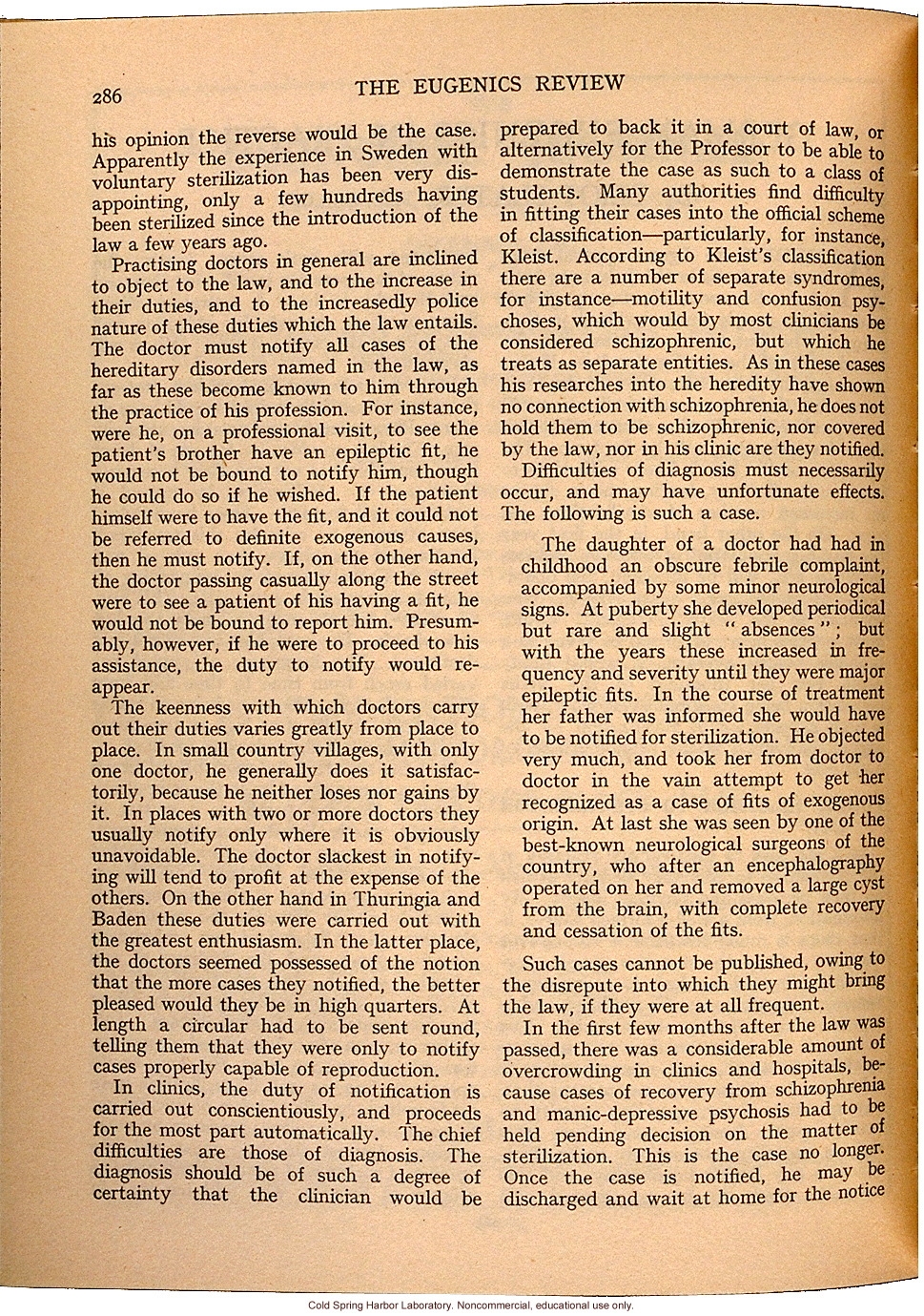 &quote;German Eugenics in Practice,&quote; by Eliot Slater, Eugenics Review (vol. 27:4), ambivalent review of sterilization and marriage laws