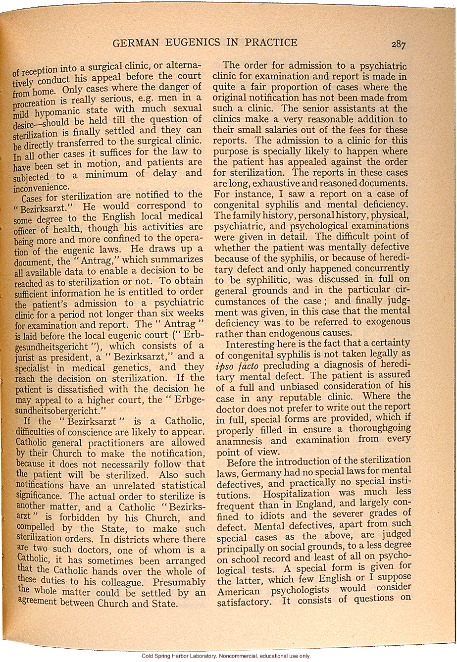 &quote;German Eugenics in Practice,&quote; by Eliot Slater, Eugenics Review (vol. 27:4), ambivalent review of sterilization and marriage laws