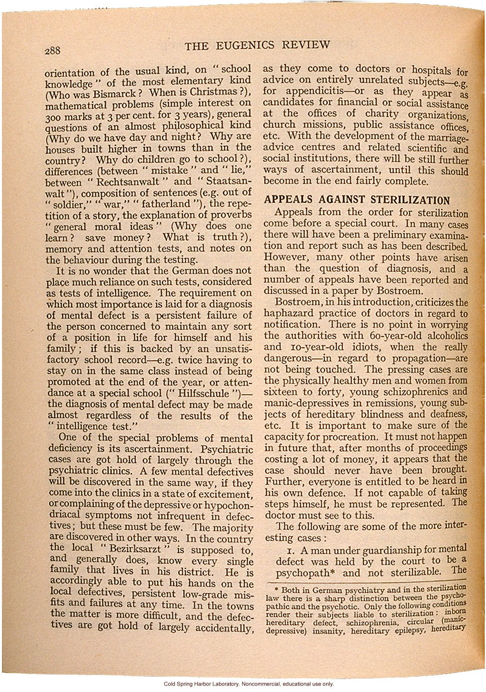 &quote;German Eugenics in Practice,&quote; by Eliot Slater, Eugenics Review (vol. 27:4), ambivalent review of sterilization and marriage laws