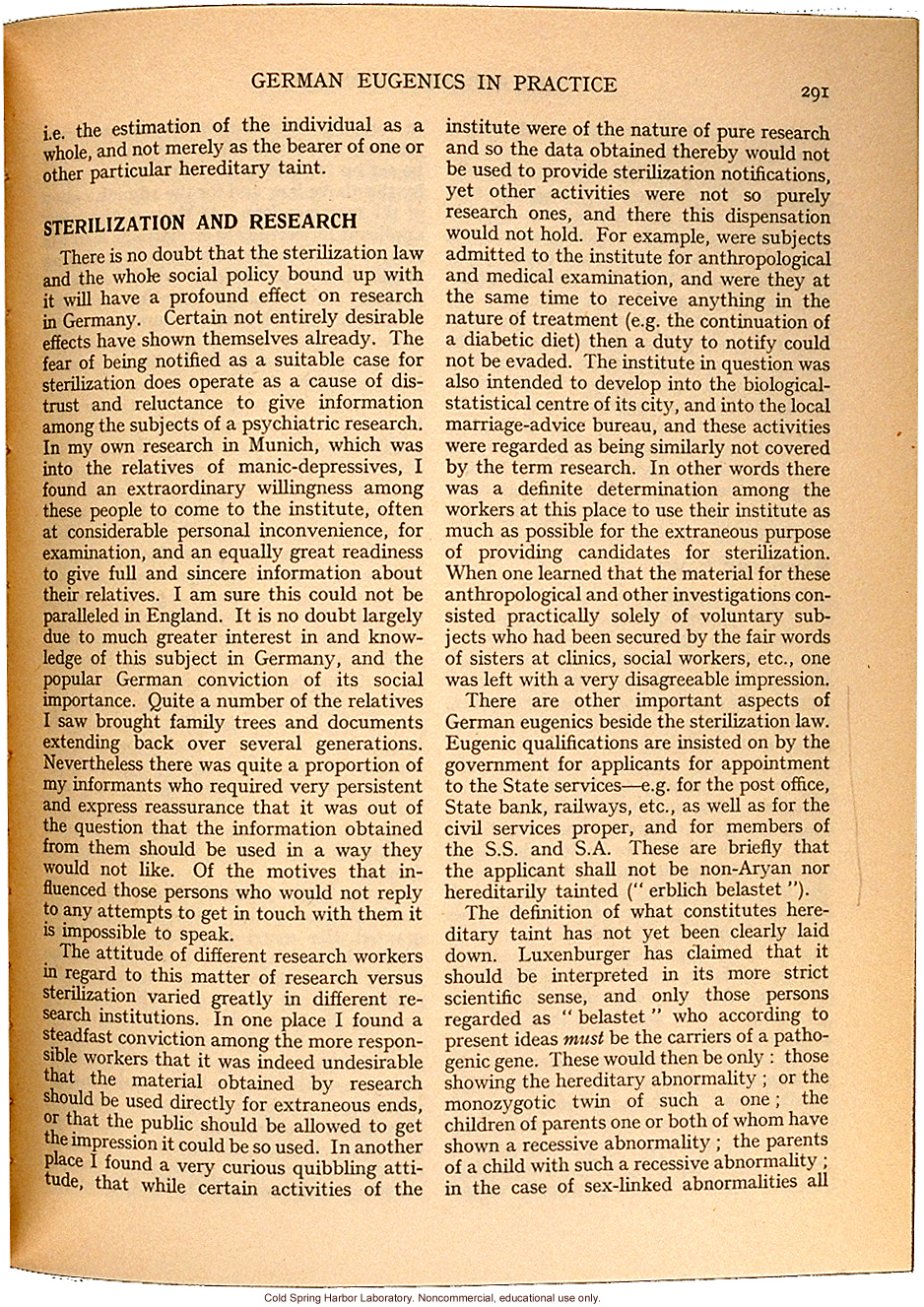 &quote;German Eugenics in Practice,&quote; by Eliot Slater, Eugenics Review (vol. 27:4), ambivalent review of sterilization and marriage laws