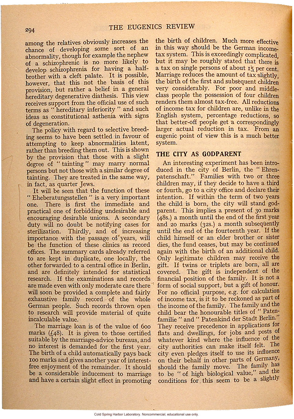 &quote;German Eugenics in Practice,&quote; by Eliot Slater, Eugenics Review (vol. 27:4), ambivalent review of sterilization and marriage laws