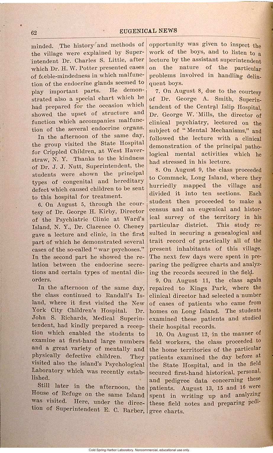 &quote;Clinical and Field Studies of the 1921 Training Class,&quote; Eugenics Record Office,  Eugenical News (vol. 6)