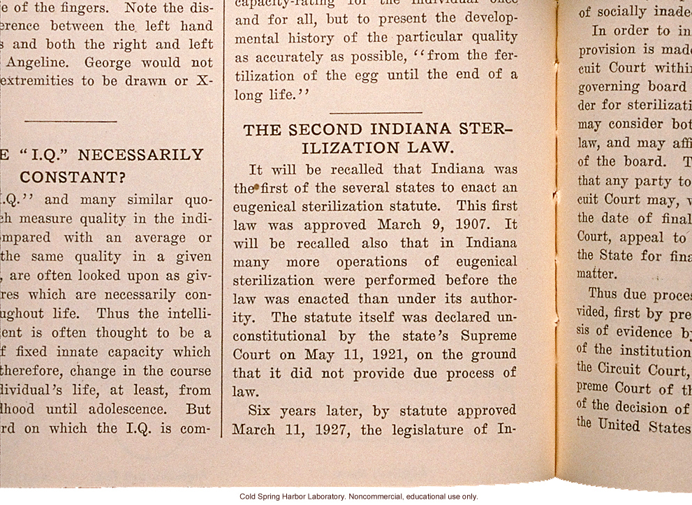 &quote;The Second Indiana Sterilization Law,&quote; Eugenical News (vol. 15)