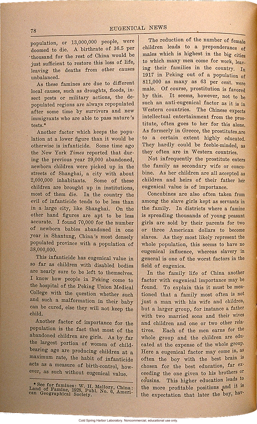 &quote;Eugenical Remarks on China,&quote; by A.B. Droogleever Fortuyn, Eugenical News (vol. 15:6)