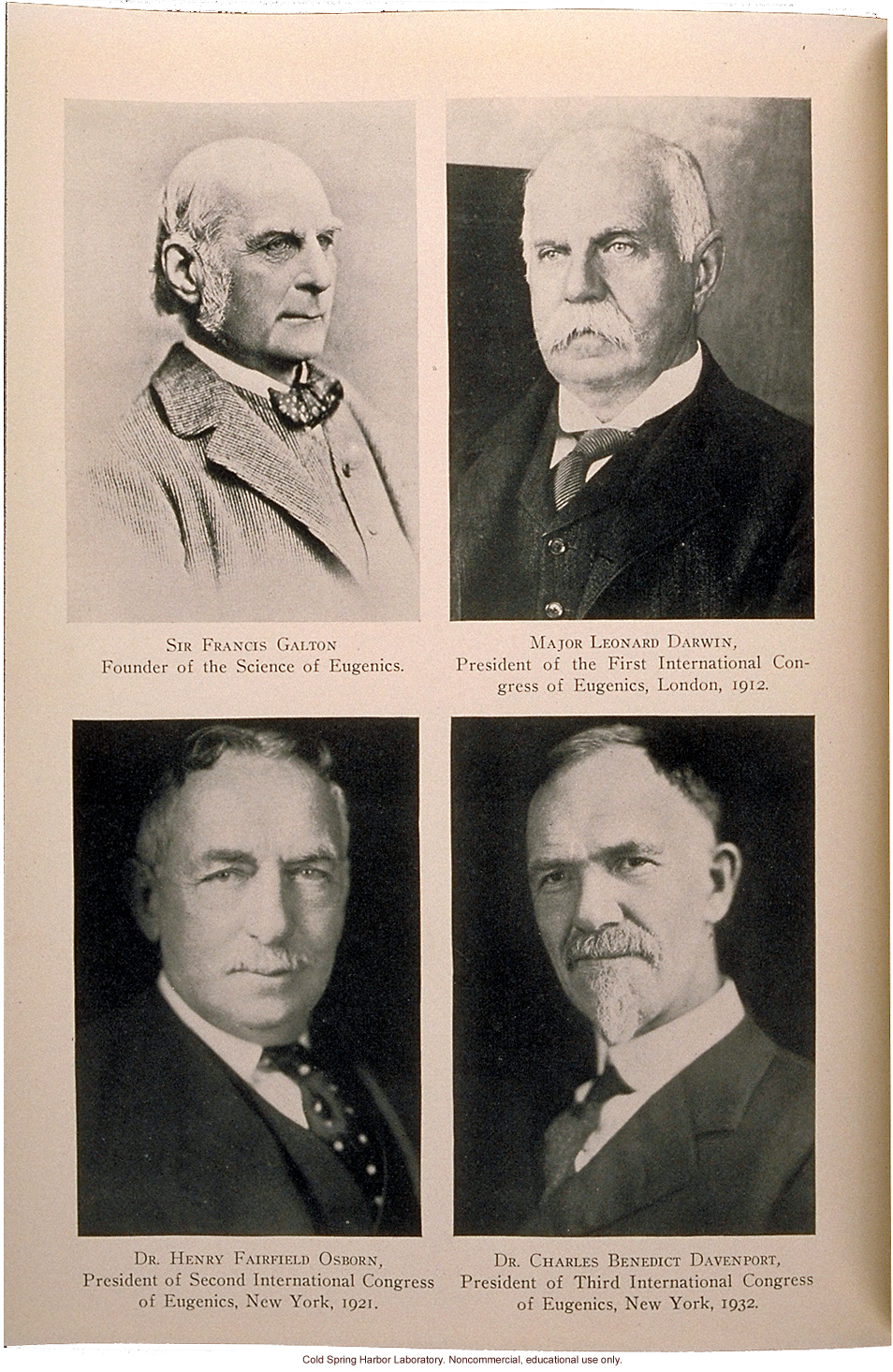Francis Galton and Presidents of International Eugenics Congresses: Major L. Darwin, H. F. Osborn, C.B. Davenport, Eugenical News (vol. 17)