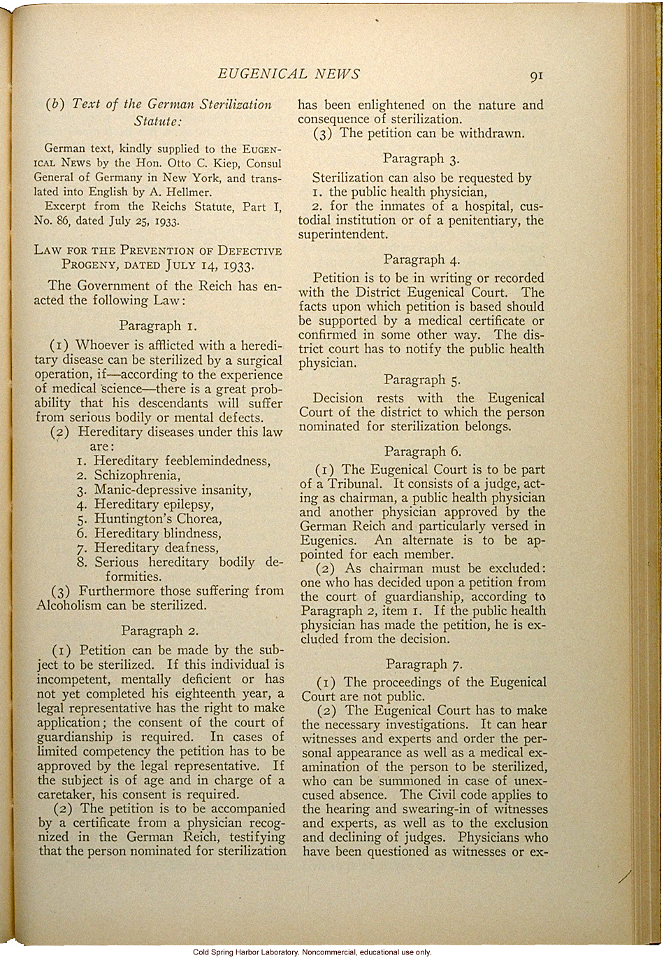 &quote;Eugenical Sterilization in Germany,&quote; Eugenical News (vol. 18:5), commentary and full translation of the German sterilization statute of 1933