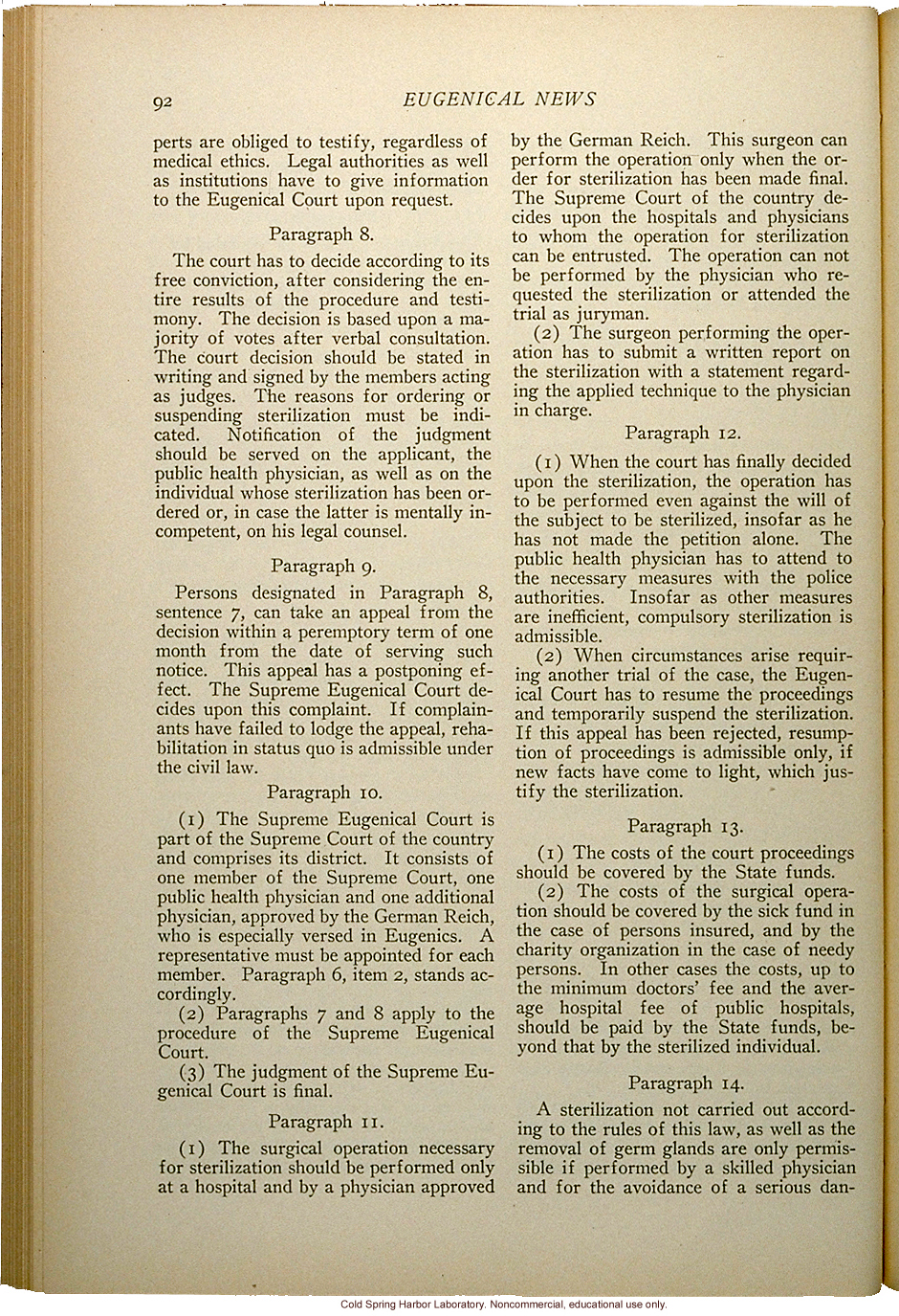 &quote;Eugenical Sterilization in Germany,&quote; Eugenical News (vol. 18:5), commentary and full translation of the German sterilization statute of 1933