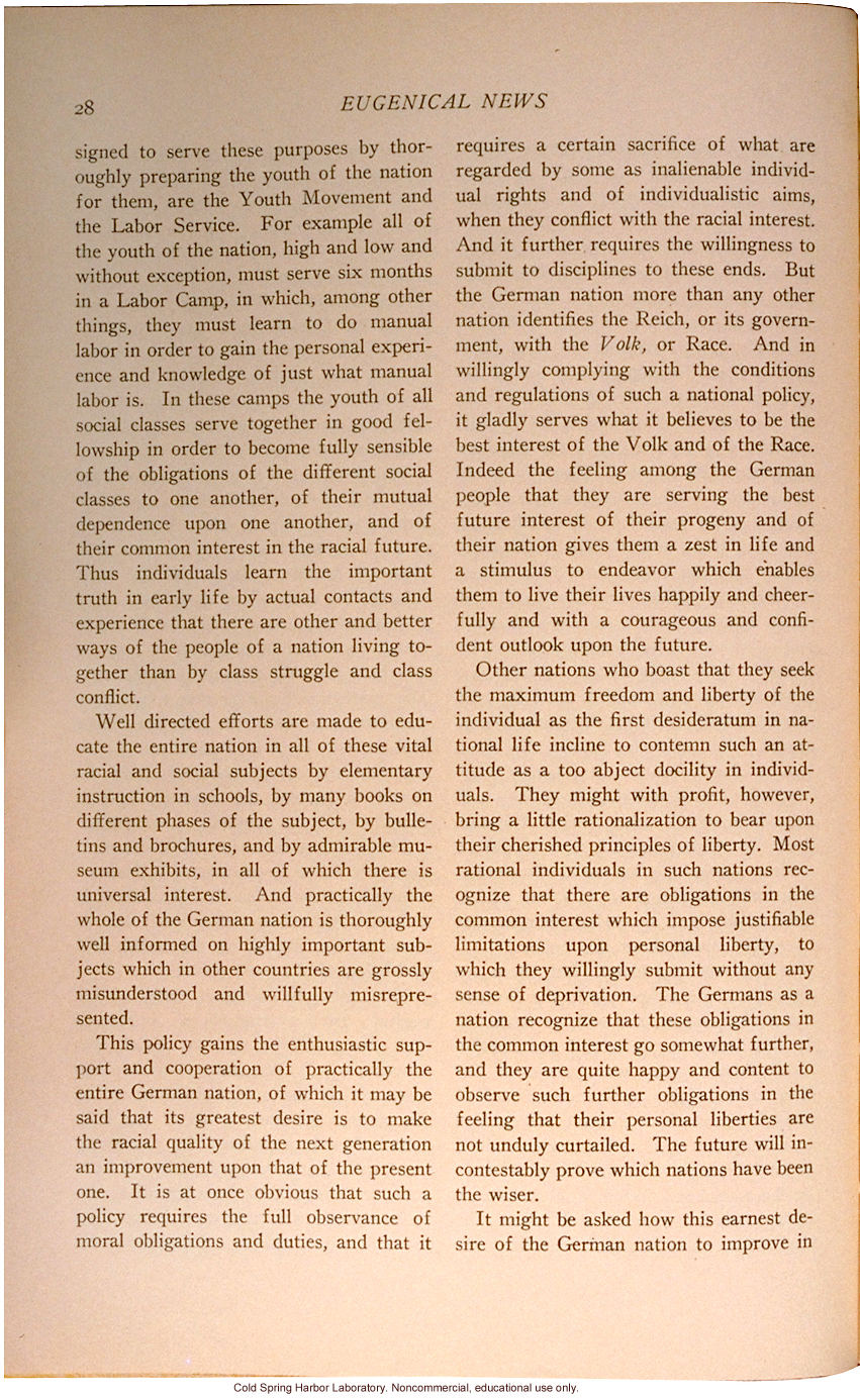 &quote;The German Racial Policy,&quote; by C.G. Campbell, Eugenical News (vol.21:2)