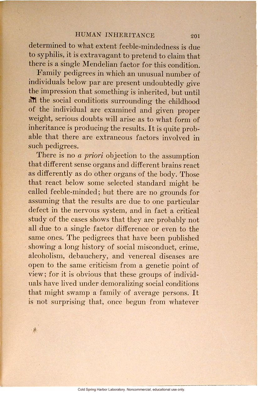 &quote;The Inheritance of Mental Traits,&quote; from Evolution and Genetics, by Thomas H. Morgan, an early criticism of eugenics in an important text