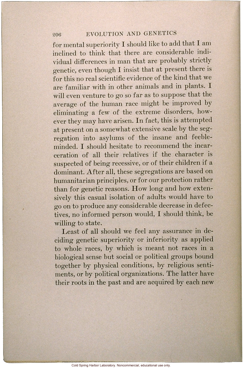 &quote;The Inheritance of Mental Traits,&quote; from Evolution and Genetics, by Thomas H. Morgan, an early criticism of eugenics in an important text