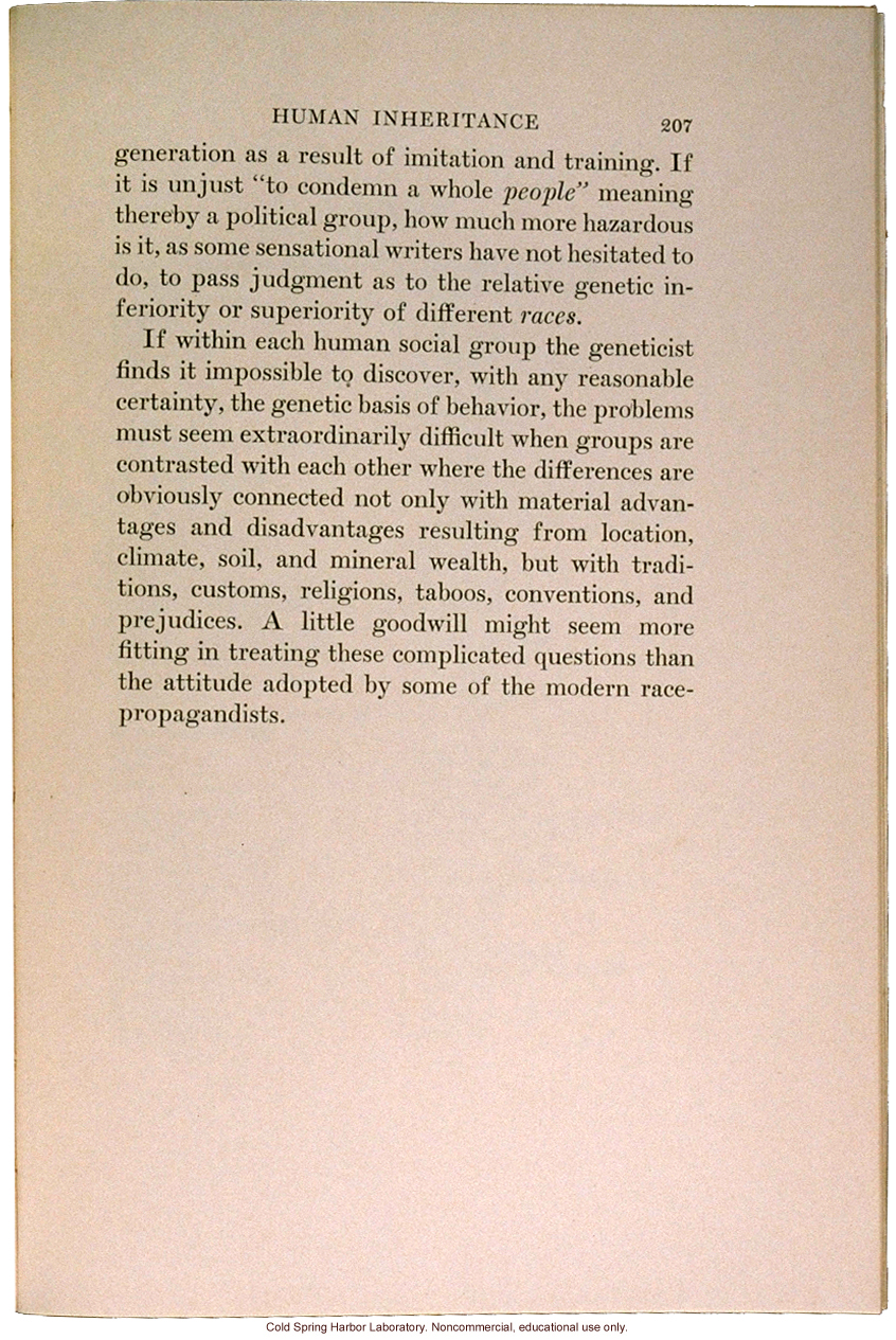 &quote;The Inheritance of Mental Traits,&quote; from Evolution and Genetics, by Thomas H. Morgan, an early criticism of eugenics in an important text