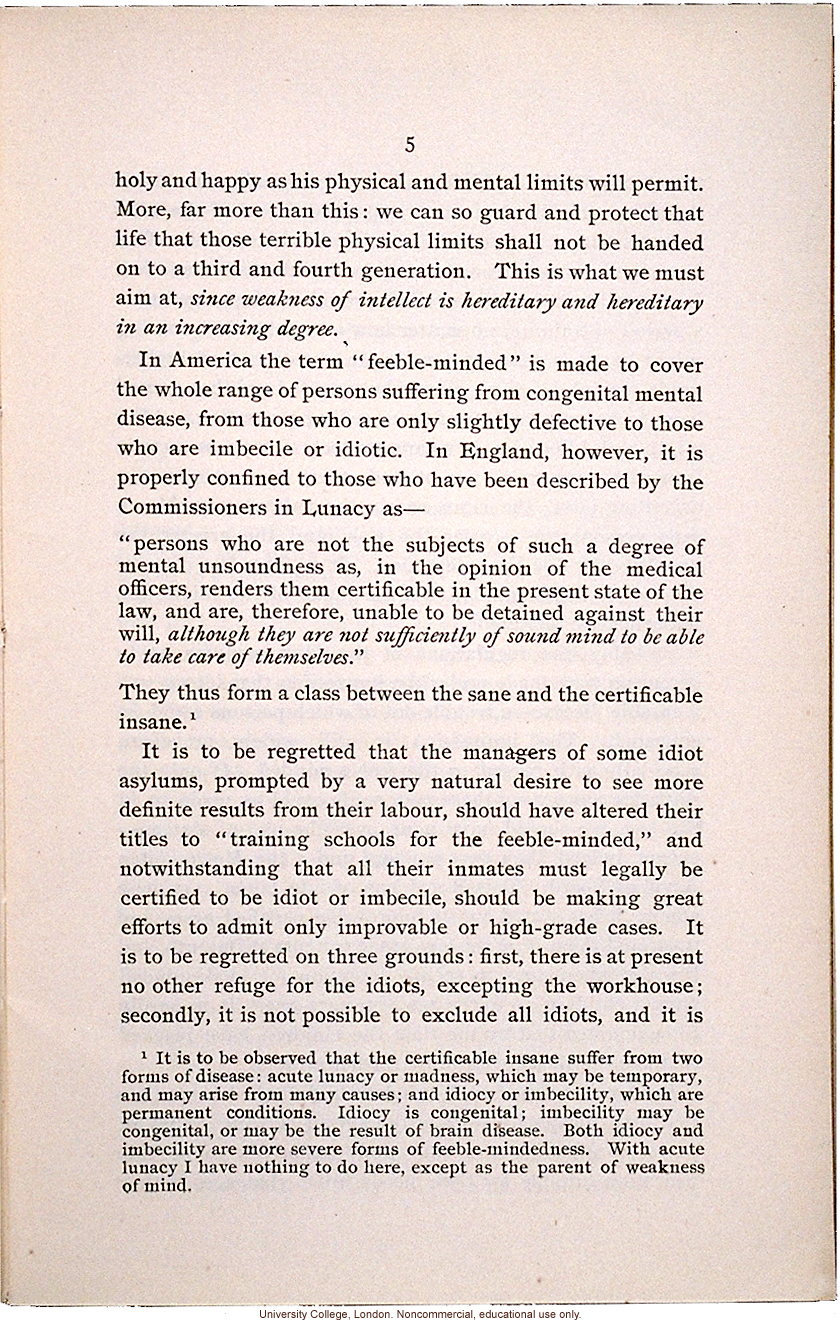 &quote;The Feeble Minded,&quote; by Mary Dendy, Economic Review (July 1903)