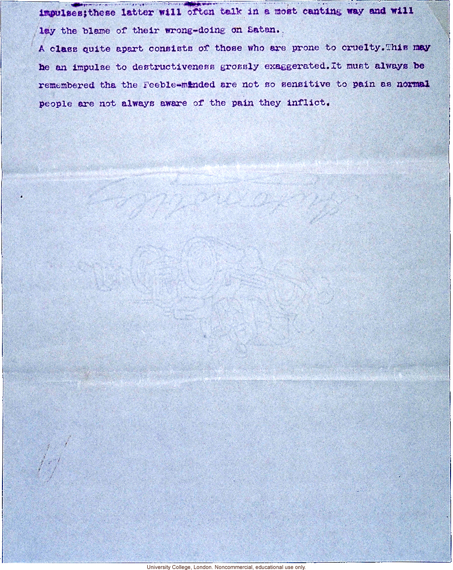Mary Dendy letter to Karl Pearson, about definitions and confusing terms used to grade feeble-mindedness (12/5/1912)
